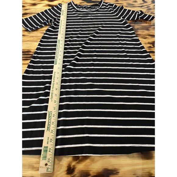 Luxology Women T Shirt Dress Black White Striped Stretch Size Large Classic City - Picture 3 of 10